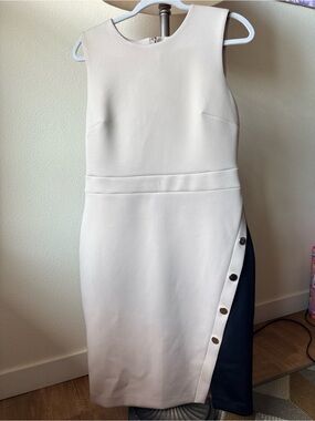 Andrew Marc Colorblock Asymmetric Side Button Midi Dress
